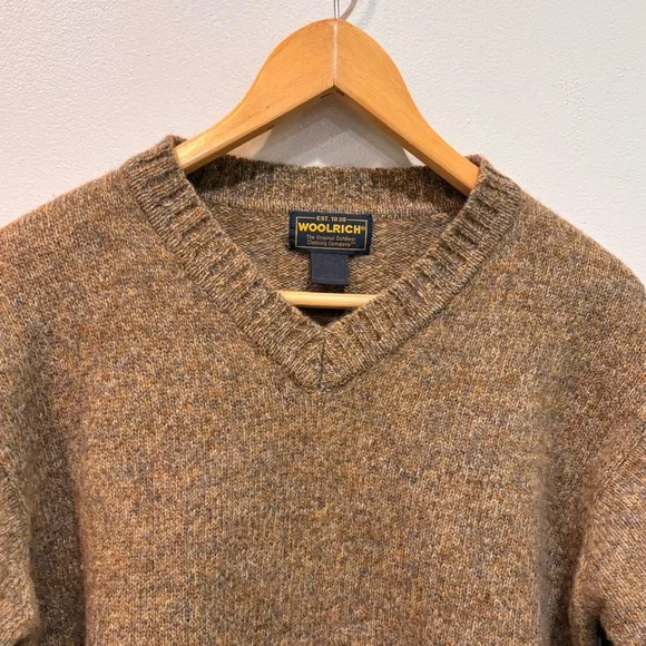 Vintage Woolrich Wool V-Neck Leaf Detail Khaki Sweater Women’s Size Medium - Picture 3 of 12